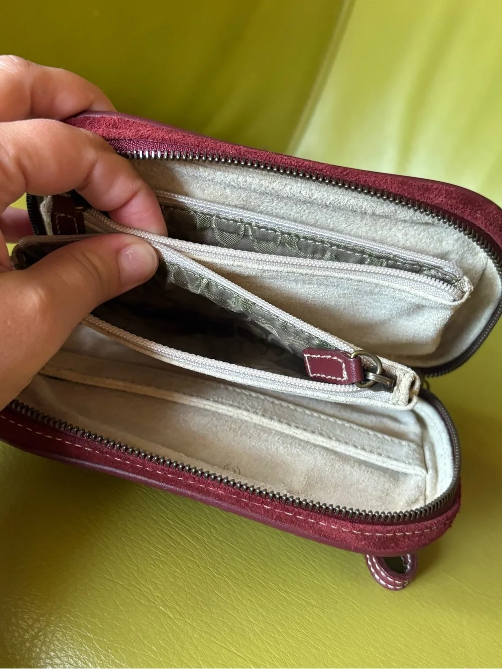 Vintage Coach Burgundy Suede Travel Jewelry Case Organizer Y2K